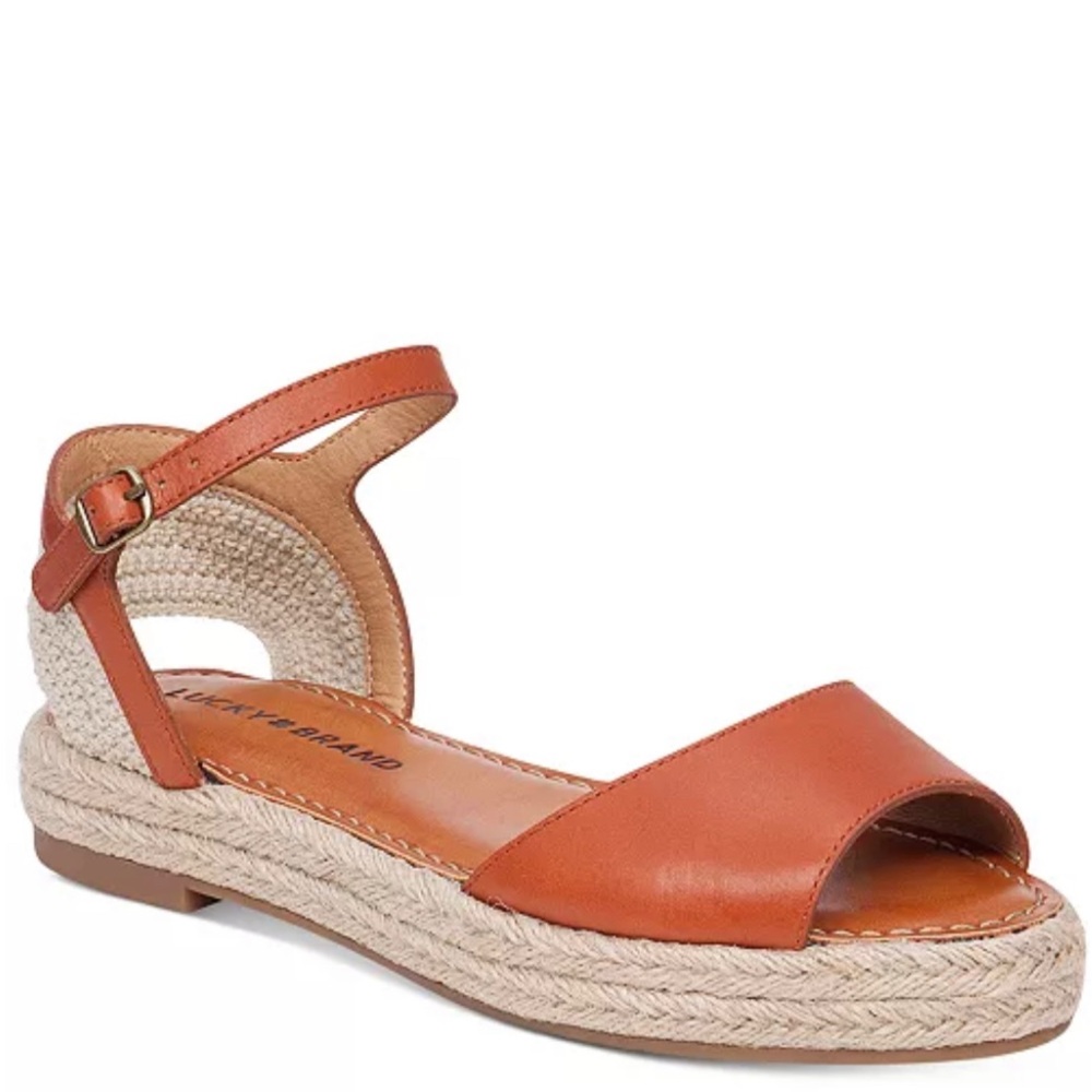 lucky brand k-flairr espadrille flats, 2 tone tan/cognac size 9/39 out of stock
